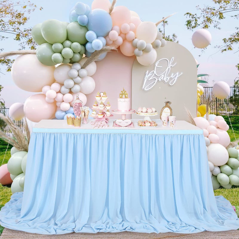 QueenDream Baby Blue Table Skirt for Birthday Party14ft Rectangle or Round Chiffon Table Skirt for Boy Gender Birthday Mermaid Theme Party Decoration - Image 5